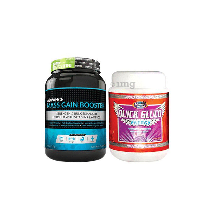 Advance Nutratech Combo Pack of Mass Gain Booster 2kg Chocolate and Quick Gluco Energy 1kg Orange