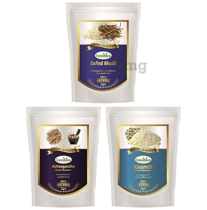Bioneeva Herbs Combo Pack of  Safed Musli, Ashwagandha Root & Kaunch Seed Powder