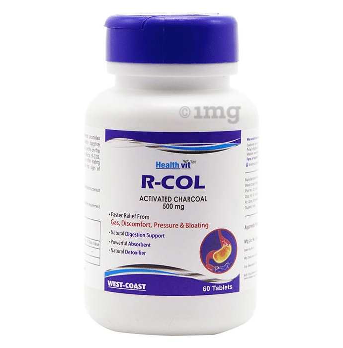 HealthVit R-Col with Activated Charcoal 500mg for Detoxification & Digestion Support | Tablet