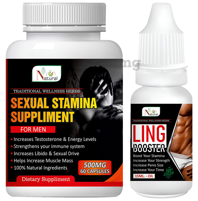 Natural Combo Pack of Sexual Stamina Suppliment 500mg, 60 Capsule & Ling Booster Oil 15ml