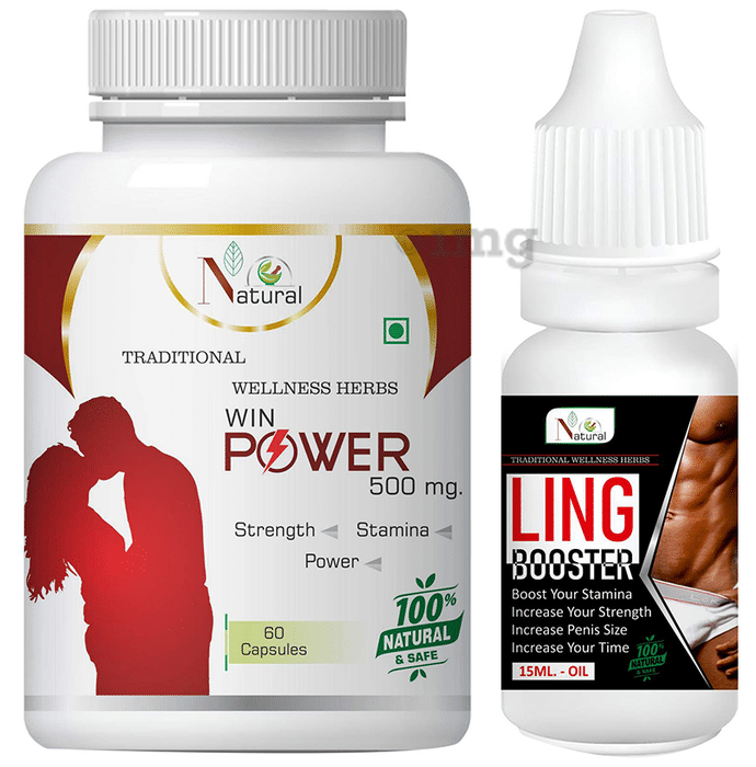 Natural Win Power 500mg, 60 Capsule & Ling Booster Oil 15ml
