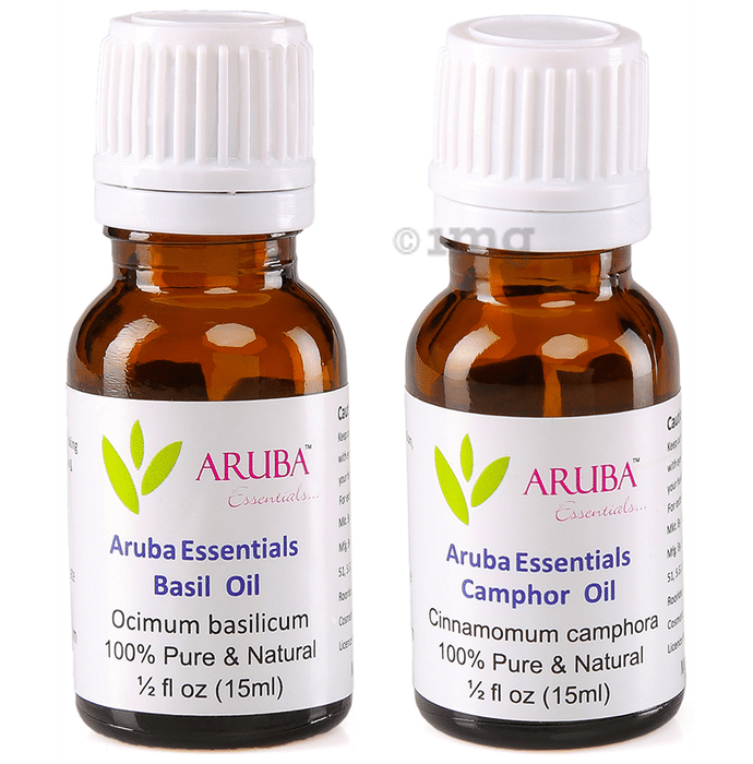 Aruba Essentials Combo Pack of Basil Oil & Camphor Oil (15ml Each)
