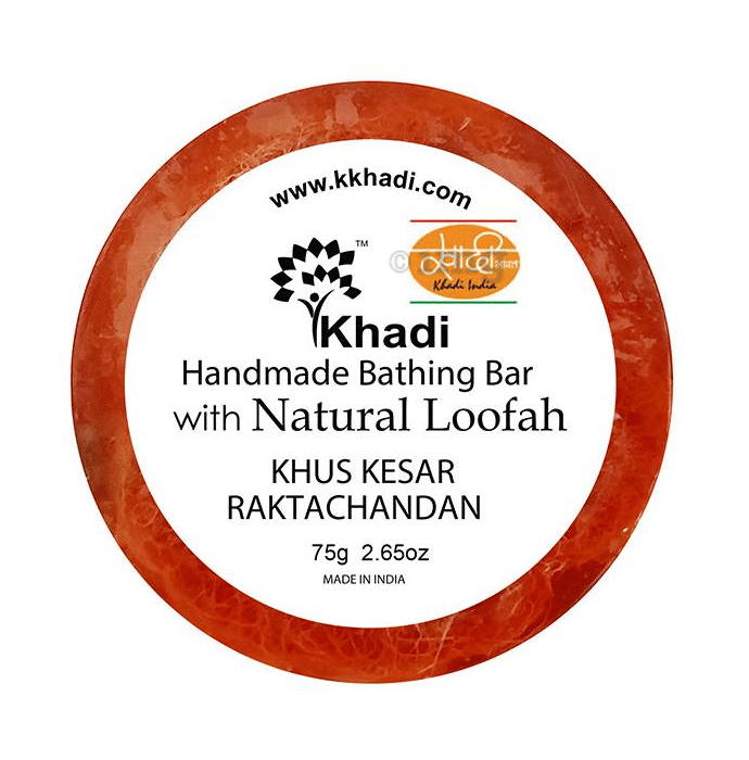 Khadi India Khus Kesar Raktachandan Natural Loofah Handmade Bathing Bar