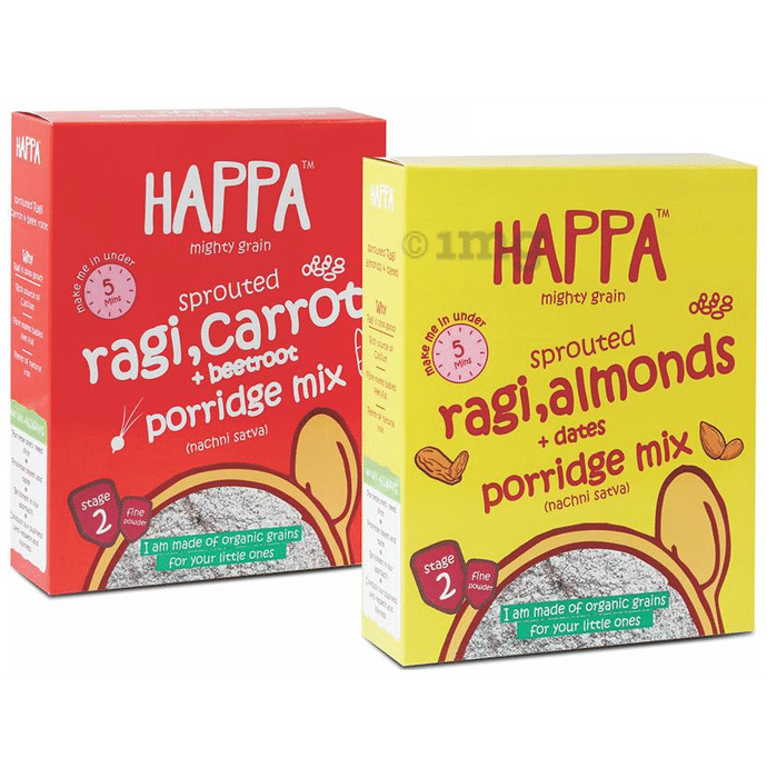 Happa Mighty Grain Combo Pack of Porridge Mix Sprouted Ragi, Carrot + Beetroot and Sprouted Ragi, Almonds + Dates Stage 2 (200gm Each)