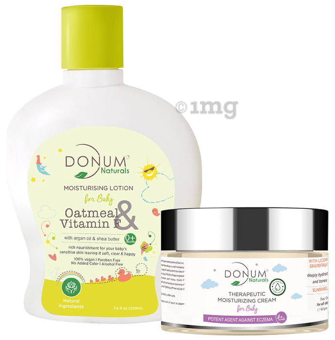 Donum Naturals Combo Pack of Oatmeal & Vitamin F Lotion and Therapeutic Moisturizing Cream for Baby