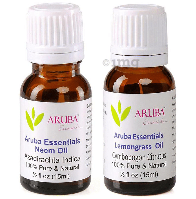 Aruba Essentials Combo Pack of Neem Oil and Lemongrass Oil (15ml Each)