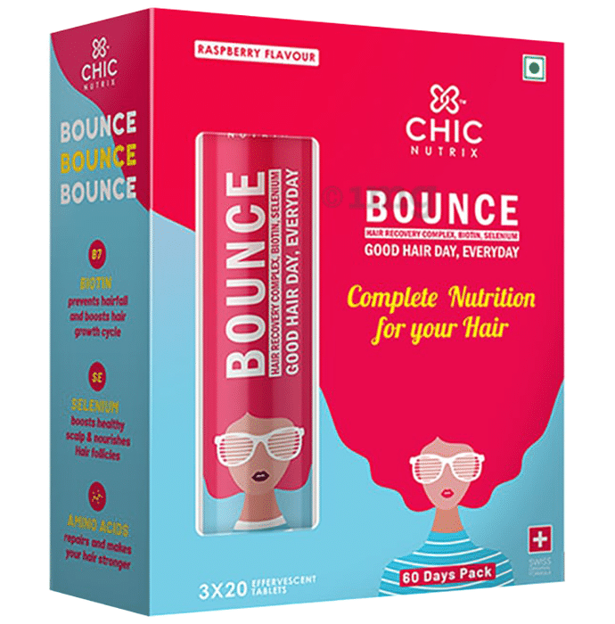 Chicnutrix Bounce Hair Recovery Complex with Biotin & Selenium | Flavour Raspberry Effervescent Tablet