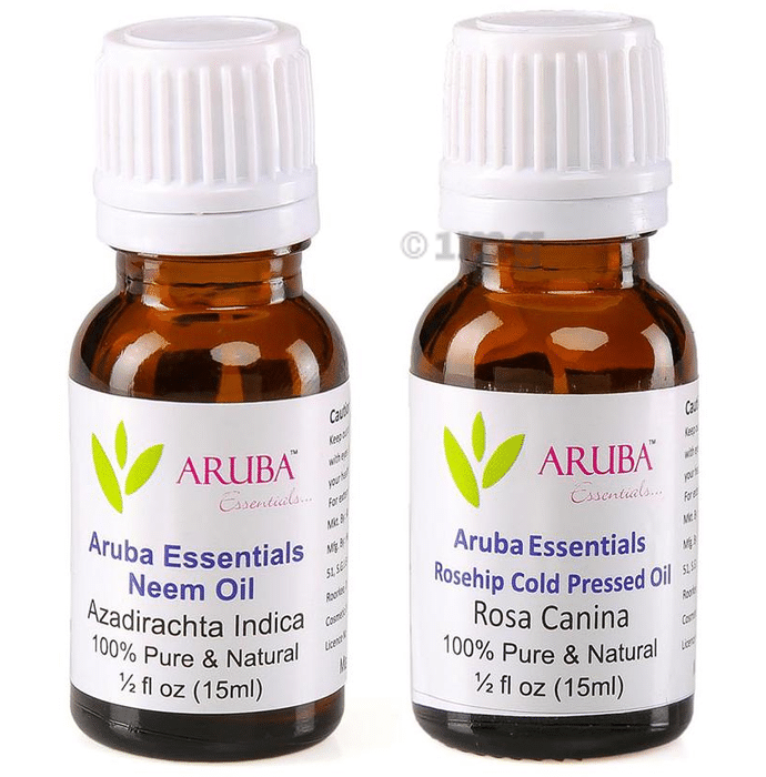 Aruba Essentials Combo Pack of Neem Oil and Rosehip Cold Pressed Oil (15ml Each)