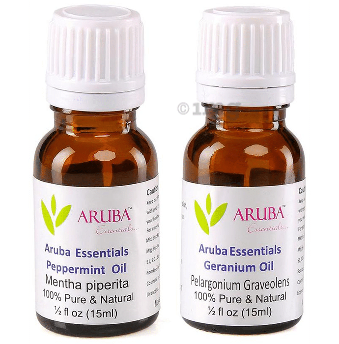 Aruba Essentials Combo Pack of Peppermint Oil and Geranium Oil (15ml Each)