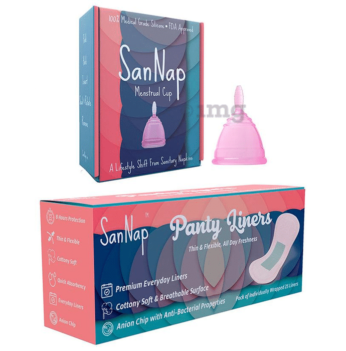 SanNap Combo Pack of 25 Panty Liners & Menstrual Cup Medium