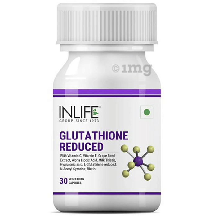Inlife Glutathione Reduced with Vitamin C, Milk Thistle, Grape Seed Extract, Biotin Veg
