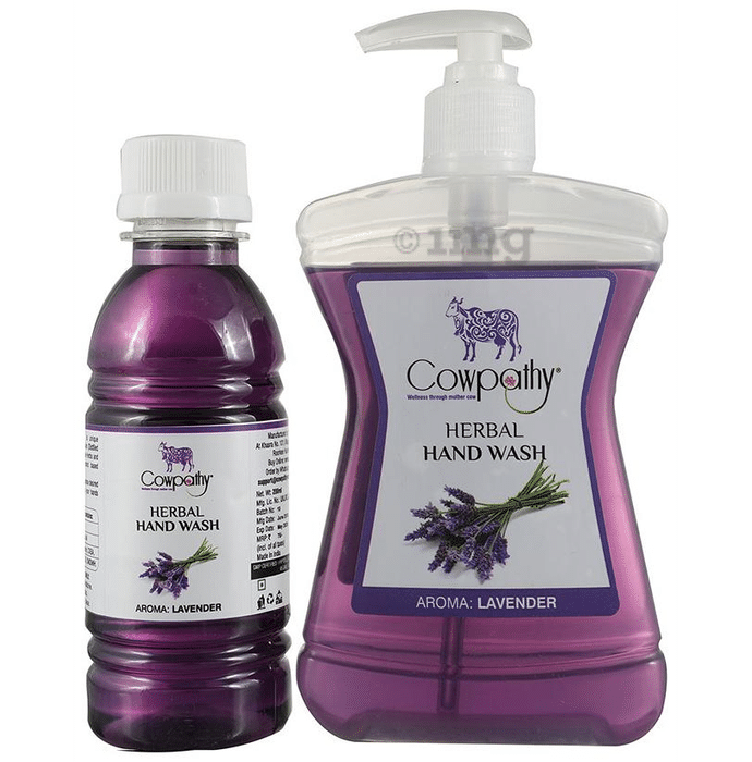Cowpathy Combo Pack of Herbal Hand Wash Bottle 250ml with Refill 200ml Lavender