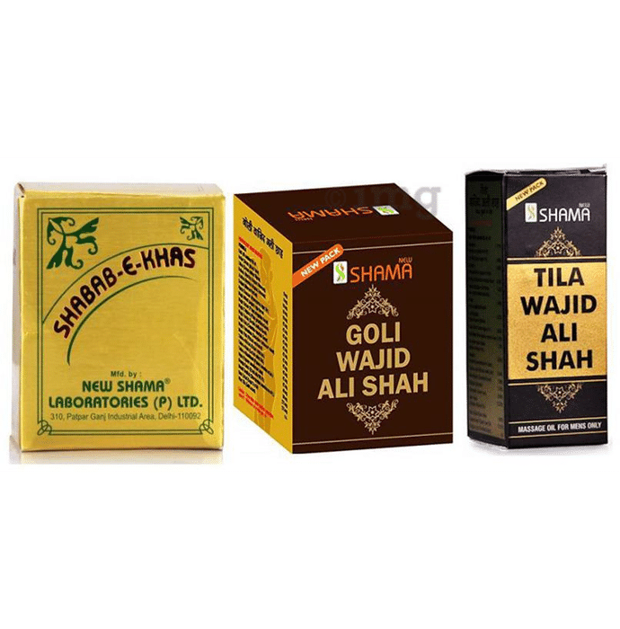 New Shama Combo Pack of Shabab-E-Khas 125gm, Goli Wajid Ali Shah 10 Tablets & Tila Wajid Ali Shah 15ml