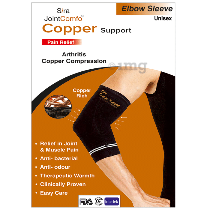 Sira Copper Compression Elbow Sleeve Support Medium Black