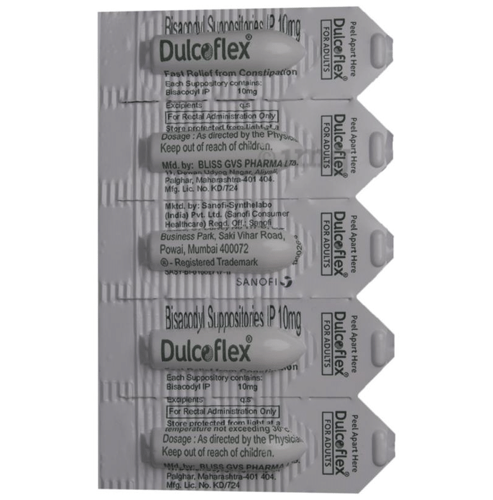 Dulcoflex Bisacodyl Suppositories IP 10mg for Adults