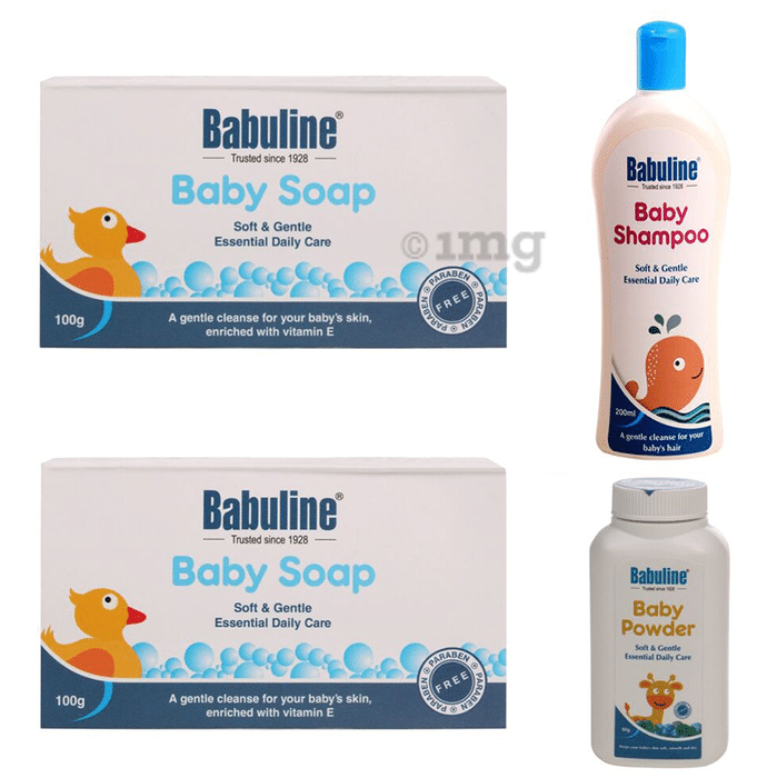 Babuline Combo Pack of 2 Baby Soap (100gm Each) & Baby Shampoo 200ml with Baby Powder 50gm Free