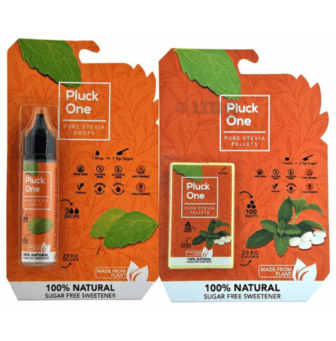 Pluck One Combo Pack of Pure Stevia 15ml Drops and 100 Pellets
