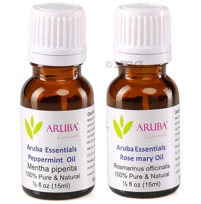 Aruba Essentials Combo Pack of Peppermint Oil and Rose Mary Oil (15ml Each)