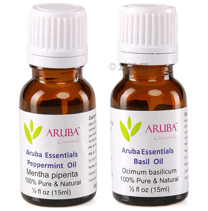 Aruba Essentials Combo Pack of Peppermint Oil and Basil Oil (15ml Each)