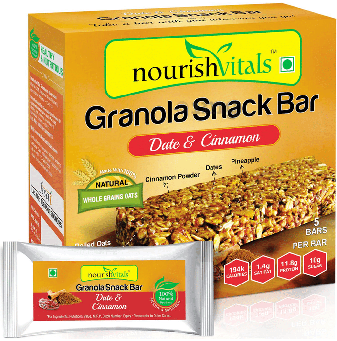 NourishVitals Granola Snack Bar with Date & Cinnamon 250gm