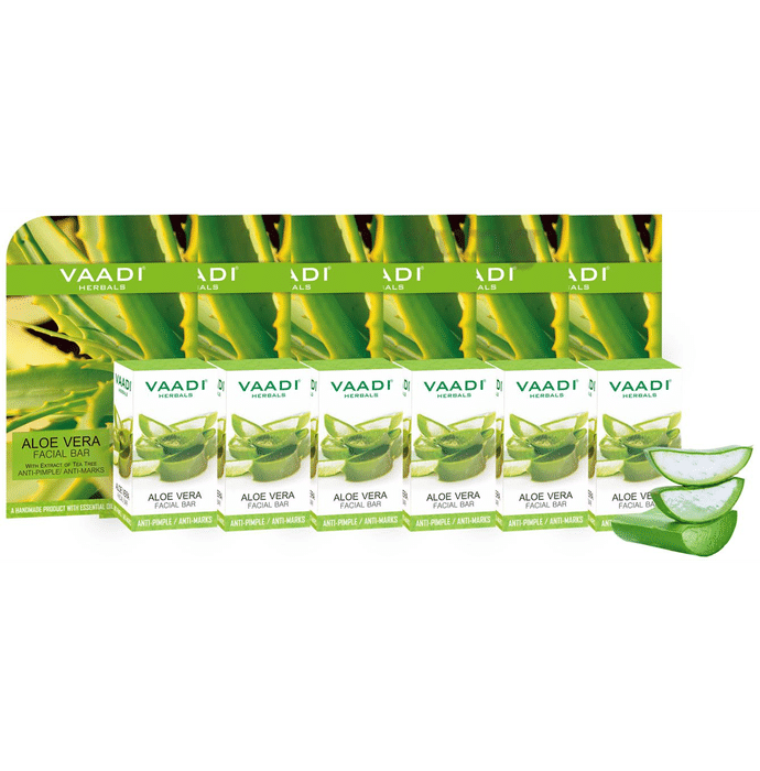 Vaadi Herbals Super Value Pack of 6 Aloe Vera Facial Bars with Extract of Tea Tree (25gm)