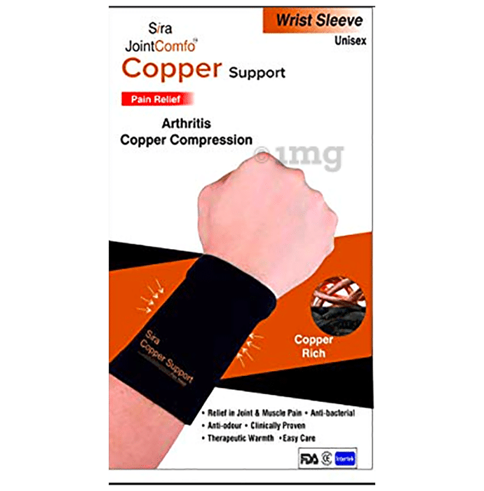 Sira Copper Compression Wrist Sleeve Support Small Black