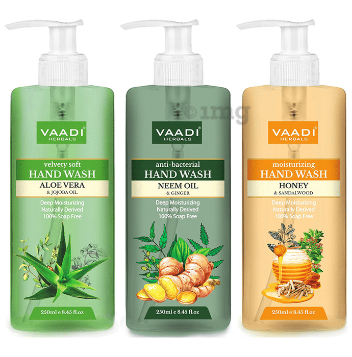 Vaadi Herbals Combo Pack of Velvety Soft, Anti Bacterial and Moisturizing Handwash (250ml Each)