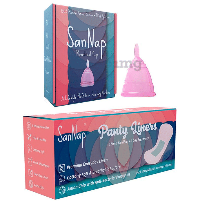 SanNap Combo Pack of 25 Panty Liners & Menstrual Cup Large