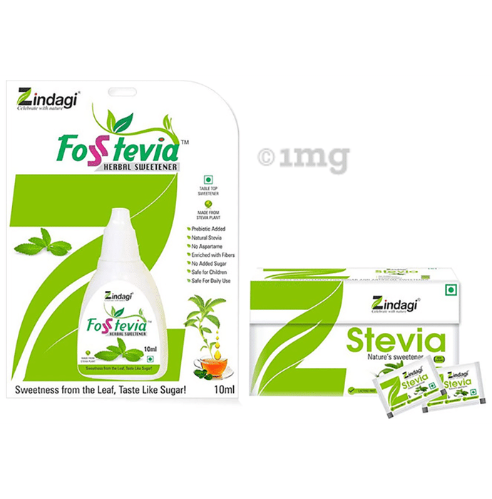 Zindagi Combo Pack of Fosstevia Drops (10ml) and Stevia Sachet (50)