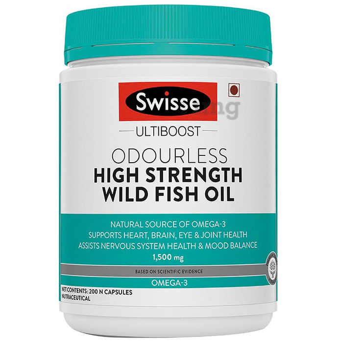 Swisse Ultiboost Odourless High Strength Wild Fish Oil Capsule with 1500mg Omega 3 | For Heart, Brain, Eye & Joint Health