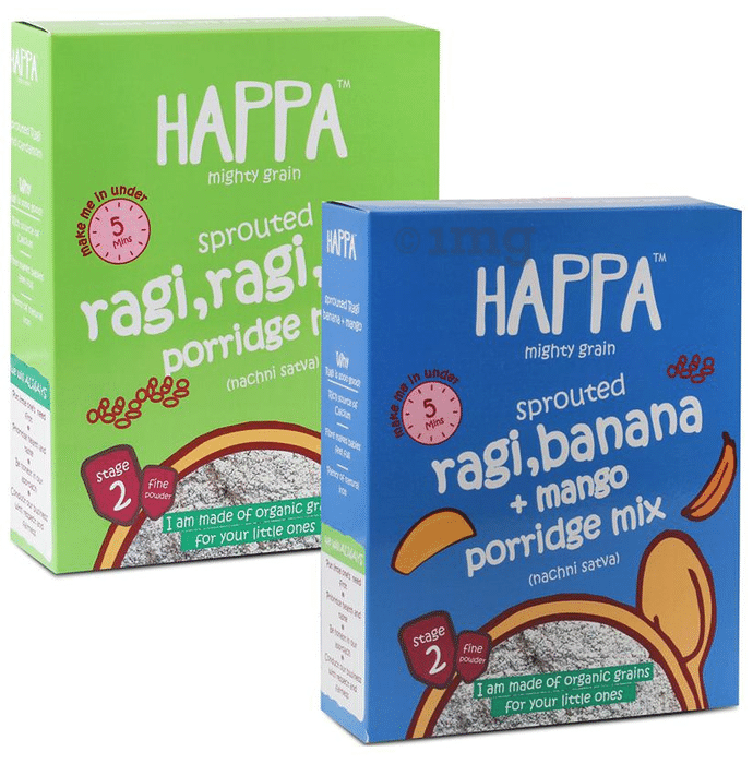 Happa Mighty Grain Combo Pack of Porridge Mix Sprouted Ragi and Sprouted Ragi, Banana+Mango Stage 2 (200gm Each)