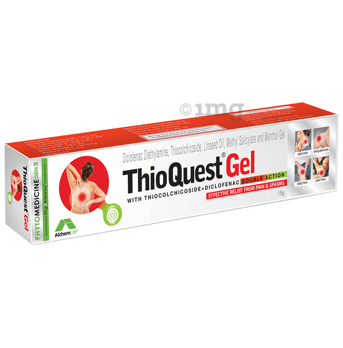 Thioquest Gel Gel with Thiocolchicoside & Diclofenac | For Muscle Pain & Spasms Relief