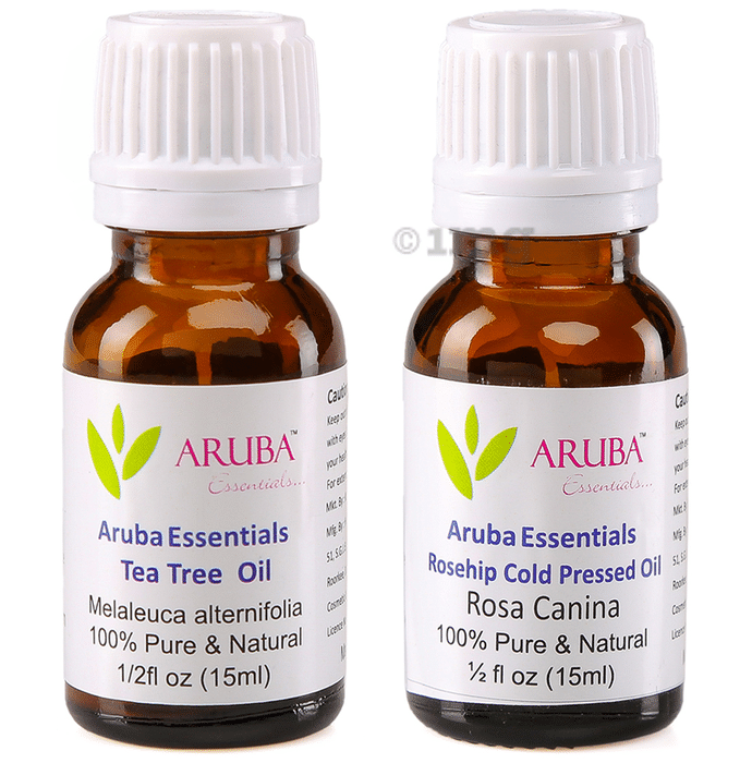 Aruba Essentials Combo Pack of Tea Tree Oil & Rosehip Cold Pressed Oil (15ml Each)