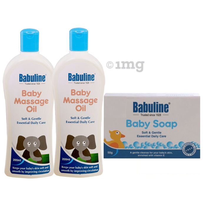 Babuline Combo Pack of Baby Massage Oil 200ml (Pack of 2) with Free Mini Soap for Baby 50gm