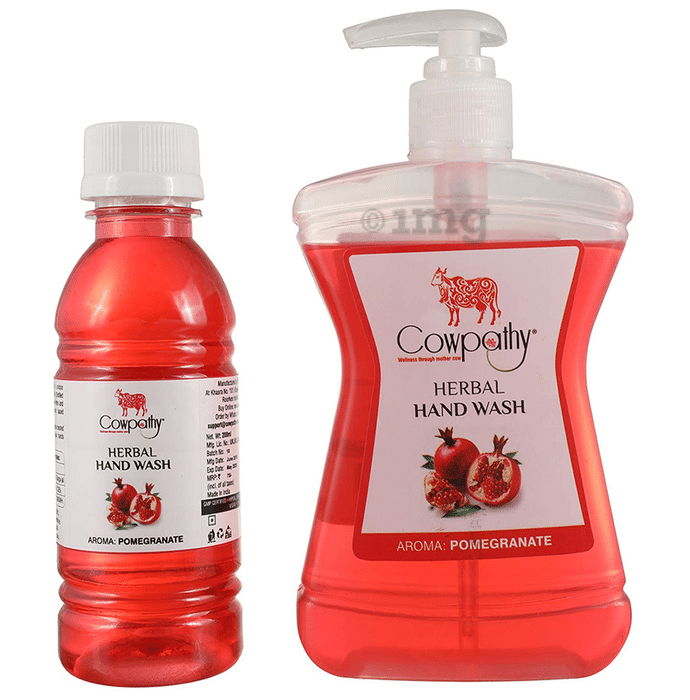 Cowpathy Combo Pack of Herbal Hand Wash Bottle 250ml with Refill 200ml Pomegranate