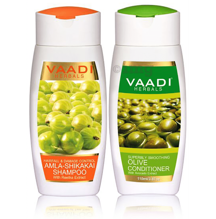Vaadi Herbals Amla Shikakai Shampoo - Hairfall & Damage Control with Olive Conditioner (110ml Each)