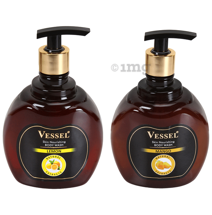 Vessel Combo Pack of Natural Extracts Skin Nourishing Body Wash Gel with Lemon and Mango (500ml Each)