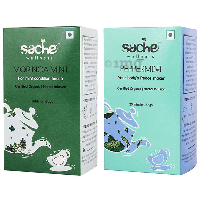 Sache Wellness Combo Pack of Organic Moringa Mint 25 Infusion Bags & Peppermint 25 Infusion Bags
