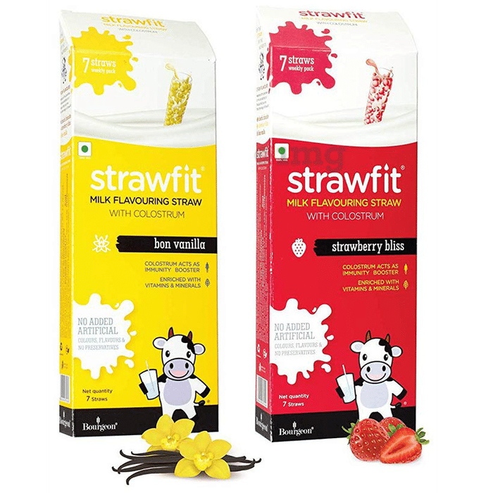 Strawfit Milk Flavouring Straw with Colostrum Bon Vanilla & Strawberry Bliss Pack 7+7