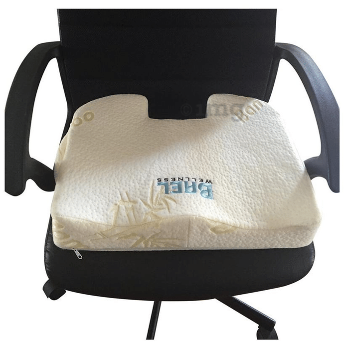 Bael Wellness Seat Cushion for Sciatica, Coccyx, Tailbone, Orthopedic, Back Pain Relief White Bamboo Fabric
