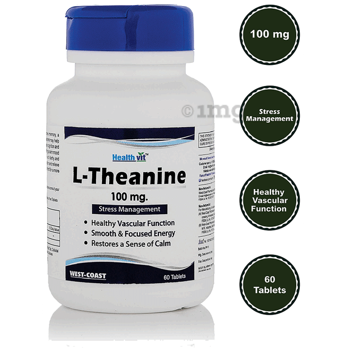 HealthVit L-Theanine 100mg for Stress Management, Vascular Function, Energy & Calmness | Tablet