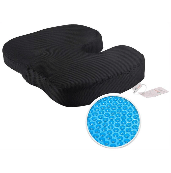 Grin Health Gel Coccyx Seat Cushion with Memory Foam Black