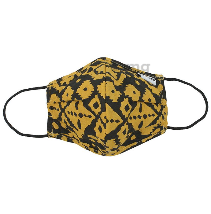 Hyzinik Anti-Viral Reusable Comfortable Face Mask Yellow & Black Oval Shape Print with Pouch