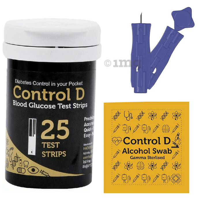 Control D Combo Pack of 25 Test Strips, 25 Alcohol Swabs and 25 Lancets