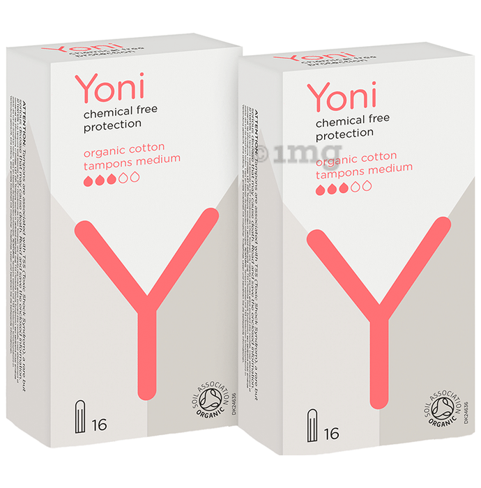 Yoni Organic Cotton Tampons Medium (16 Each)