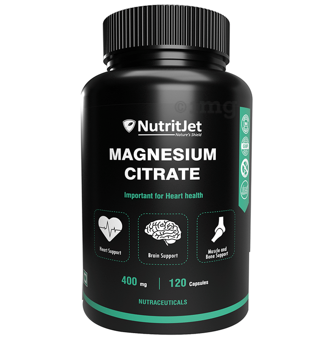 NutritJet Magnesium Citrate 400mg for Heart, Brain, Muscles & Bones | Capsule