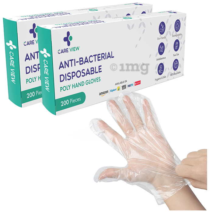 Care View Anti-Bacterial Disposable Poly Hand Glove (200 Each)