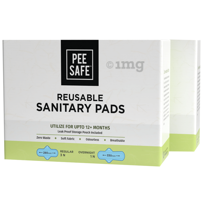 Pee Safe Reusable Sanitary Pad ( 3 Regular Pad + 1 Overnight Pad + 1 Leak Proof Pouch)