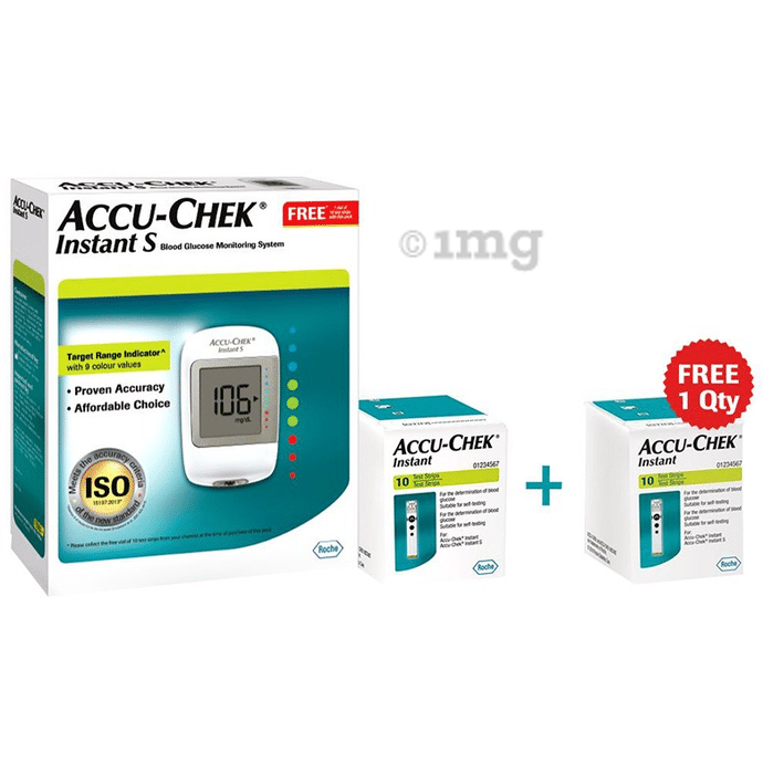 Accu-Chek Instant S Blood Glucose Monitoring System & 10 Test Strip with 10 Additional Test Strip Free