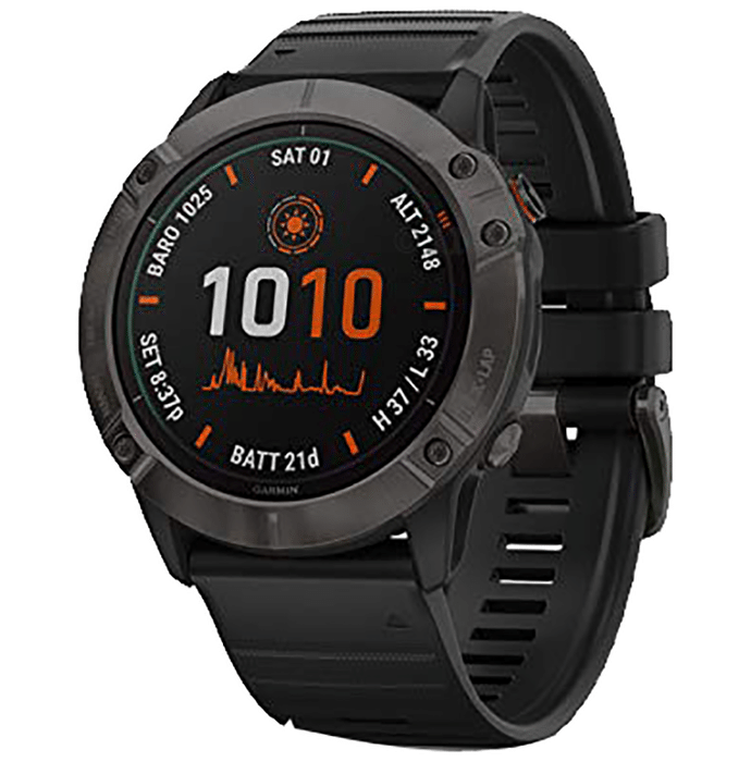 Garmin Fenix 6X Pro Solar DLC with Black Band Premium Multisport GPS Smartwatch Titanium Carbon Gray